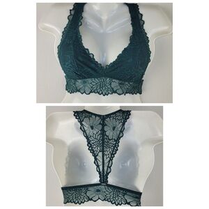 Pink Victoria’s Secret Emerald Green lace bra bralette size XS